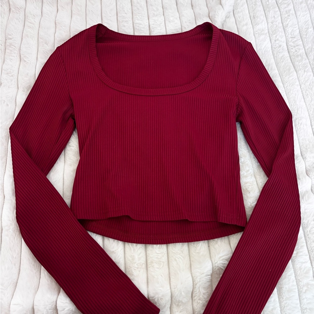 SHEIN Ribbed Crop Top - Deep Red